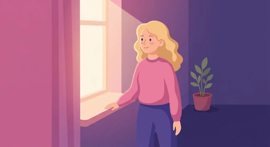 Woman reflecting on whether period cravings are real, illustrated in soft gradient style