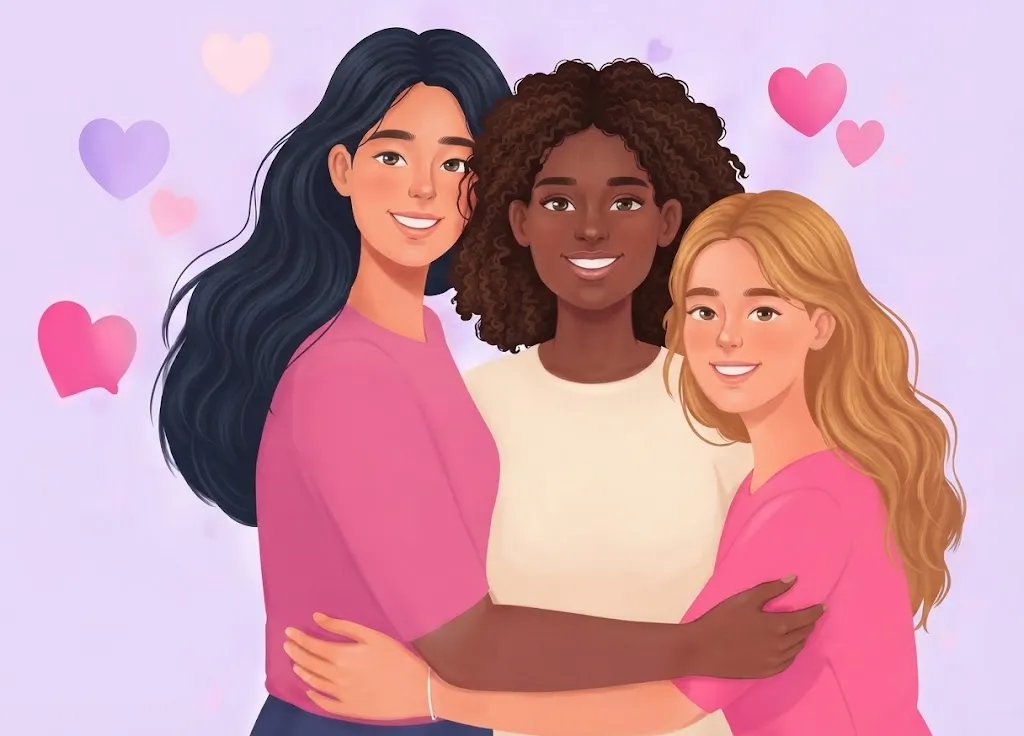 MyOvly community illustration representing women supporting menstrual health and cycle tracking