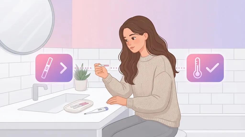 LH test and thermometer showing which signs of ovulation predict and confirm it