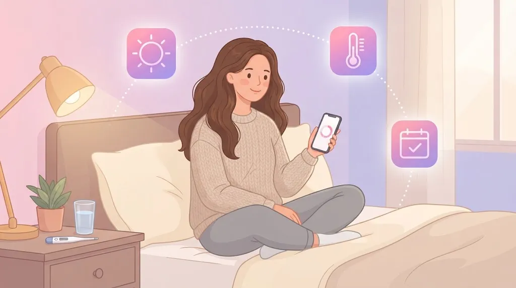 woman logging her morning temperature to track signs of ovulation in one cycle