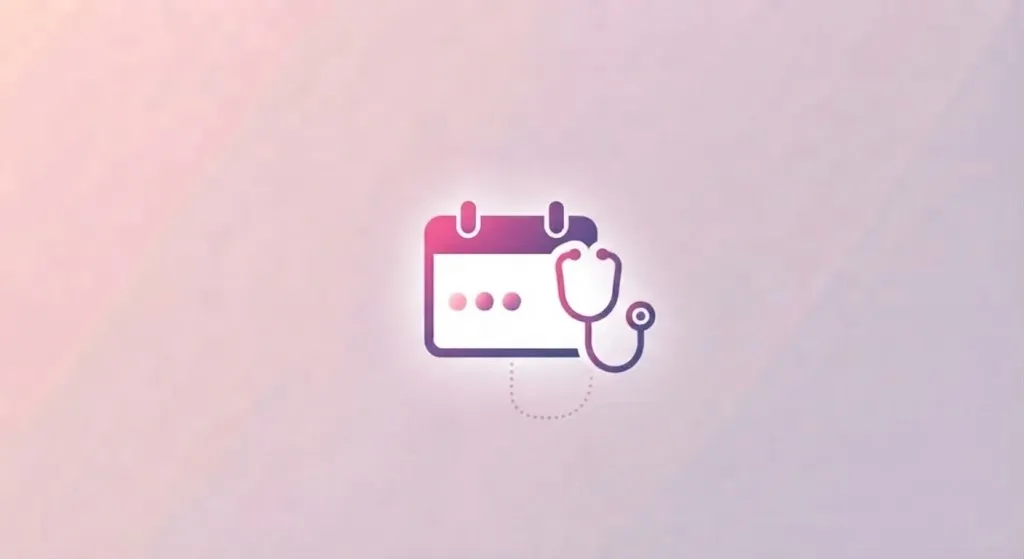 Calendar with missed cycles and a stethoscope icon showing when to see a doctor for a stress-related late period